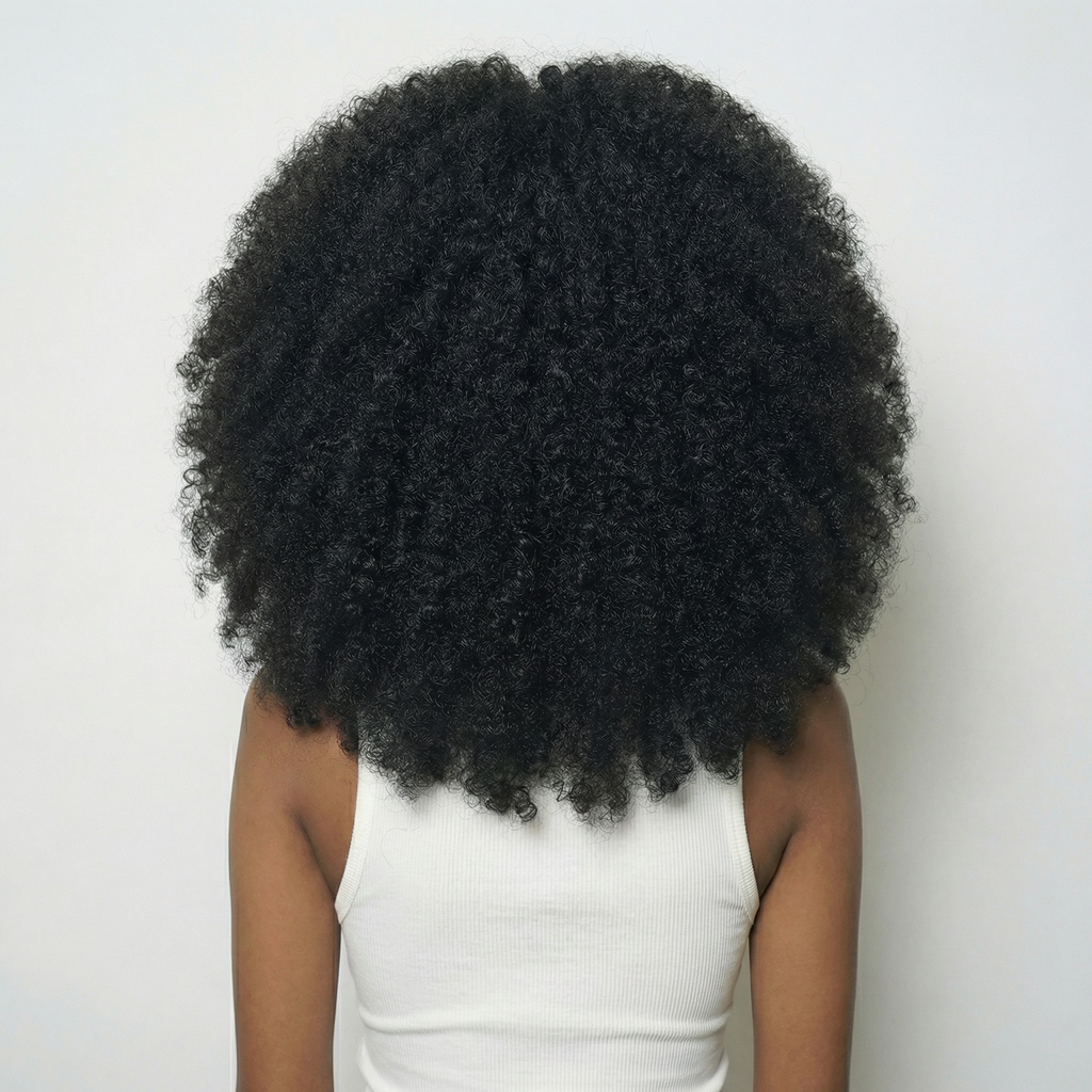 WIGZ 02 - Full back view of 16 inch 220% density AFRO NATURAL BLACK wig.