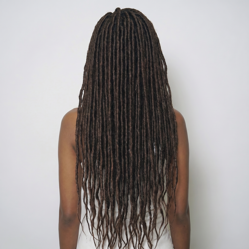 WIGZ 06 - Full back view of 28 inch 230% density AFRO BOHO DREADS wig.