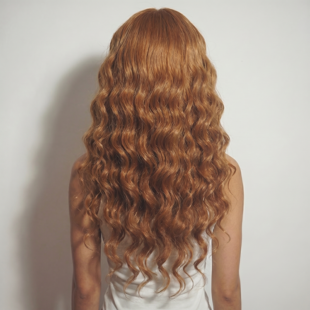 WIGZ 47 - Full back view of 24 inch 200% density DEEP WAVY COPPER BROWN wig.