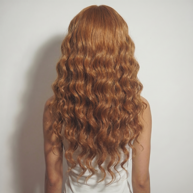WIGZ 47 - Full back view of 24 inch 200% density DEEP WAVY COPPER BROWN wig.