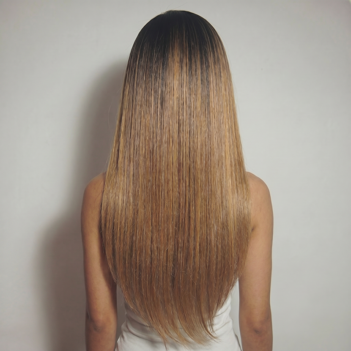 WIGZ 13 - Full back view of 26 inch 200% density STRAIGHT ROOTED HONEY wig.