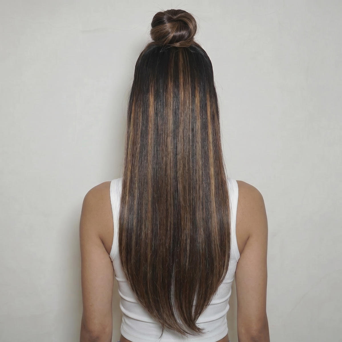 WIGZ 15 - Full back view of 26 inch 200% density STRAIGHT BLACK BALAYAGE wig.