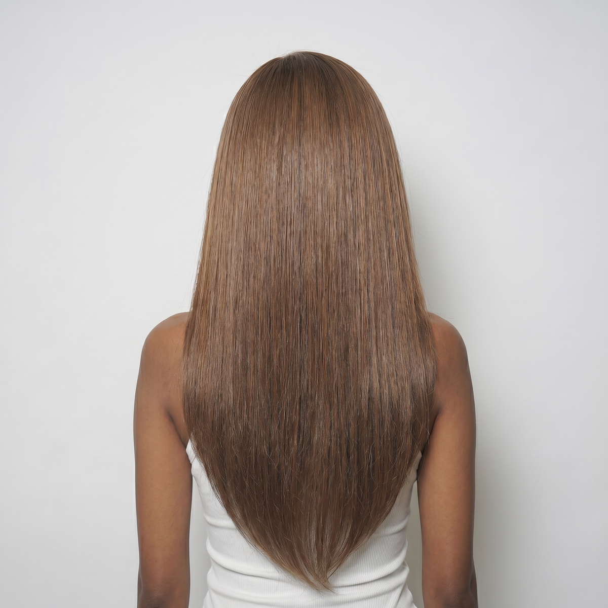 WIGZ 23 - Full back view of 24 inch 200% density STRAIGHT BROWN wig.