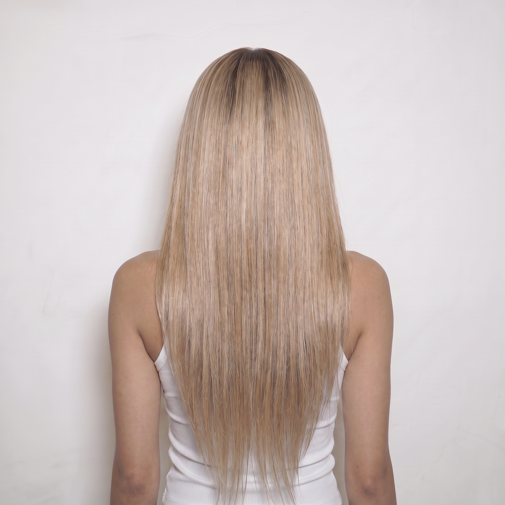 WIGZ 40 - Full back view of 24 inch 180% density STRAIGHT BALAYAGE BLONDE wig.