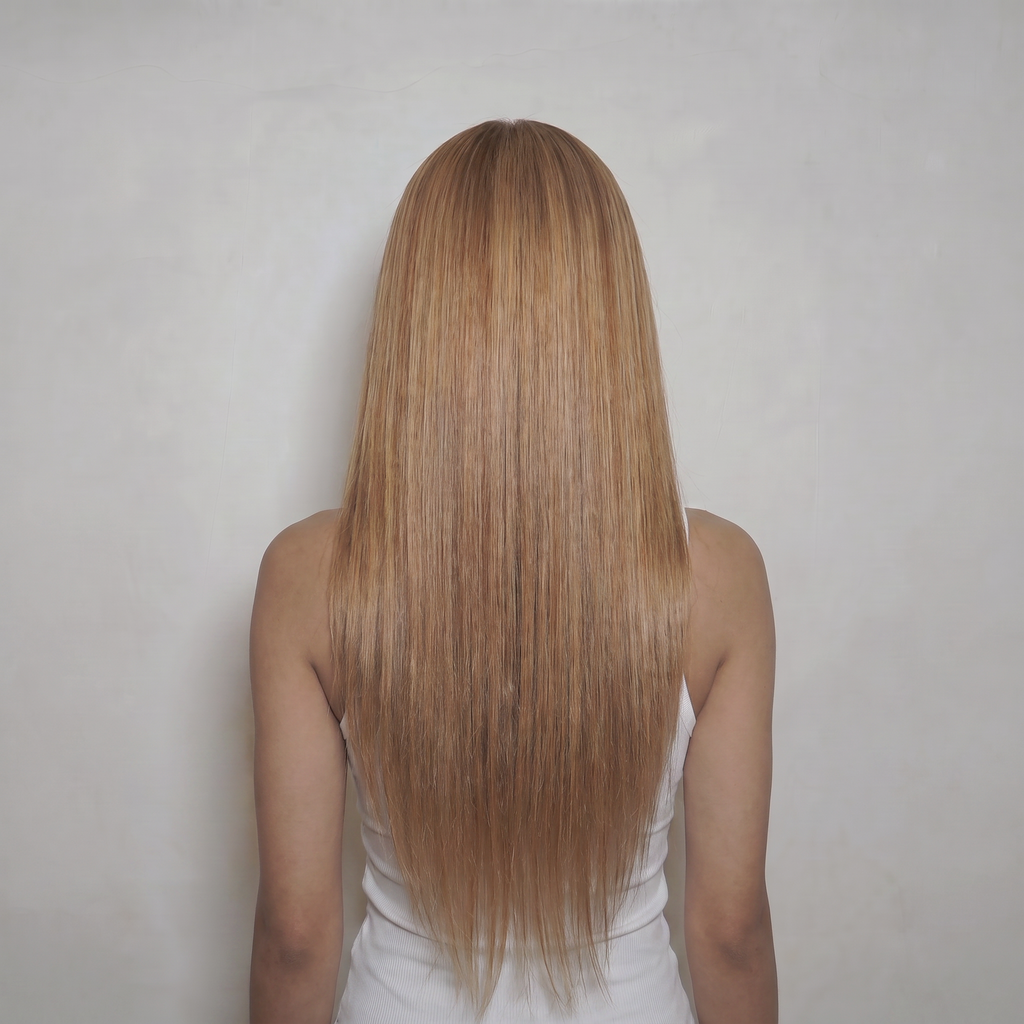 WIGZ 41 - Full back view of 24 inch 180% density STRAIGHT WARM GINGER BLONDE wig.