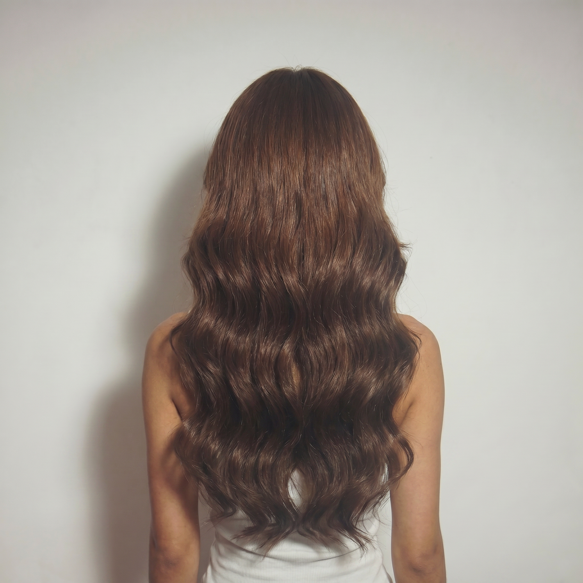 WIGZ 27 - Full back view of 26 inch 200% density WAVY ESPRESSO wig.