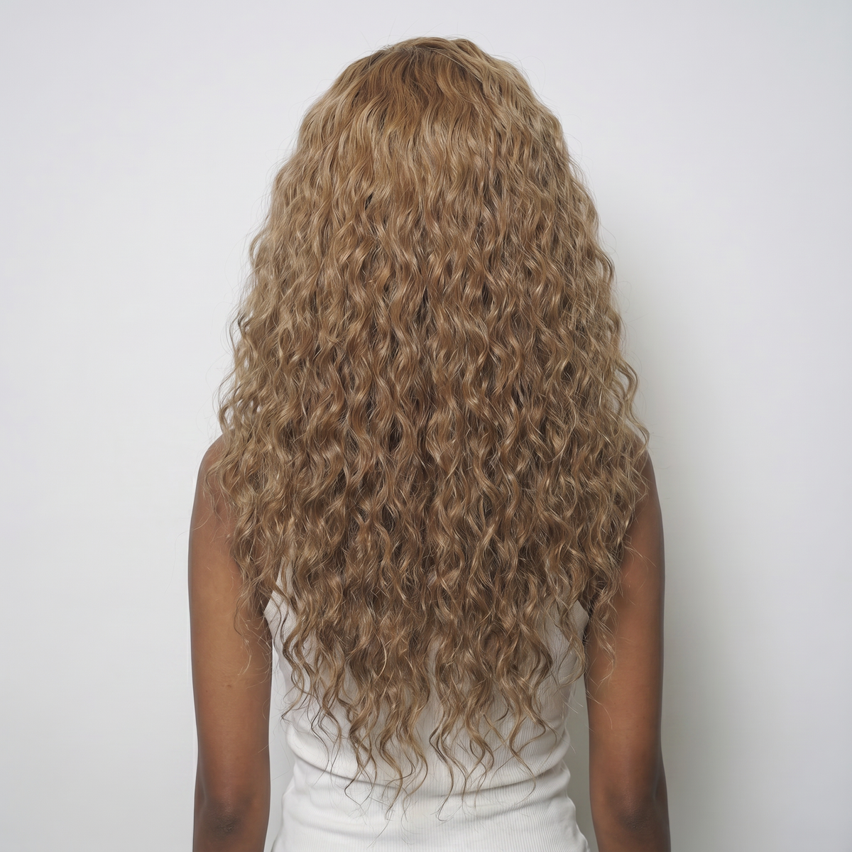 WIGZ 37 - Full back view of 28 inch 200% density WAVY BLONDE wig.