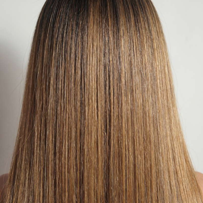 WIGZ 13 - Macro close-up of STRAIGHT ROOTED HONEY PURE-VIRGIN HAIR™ texture and shine.