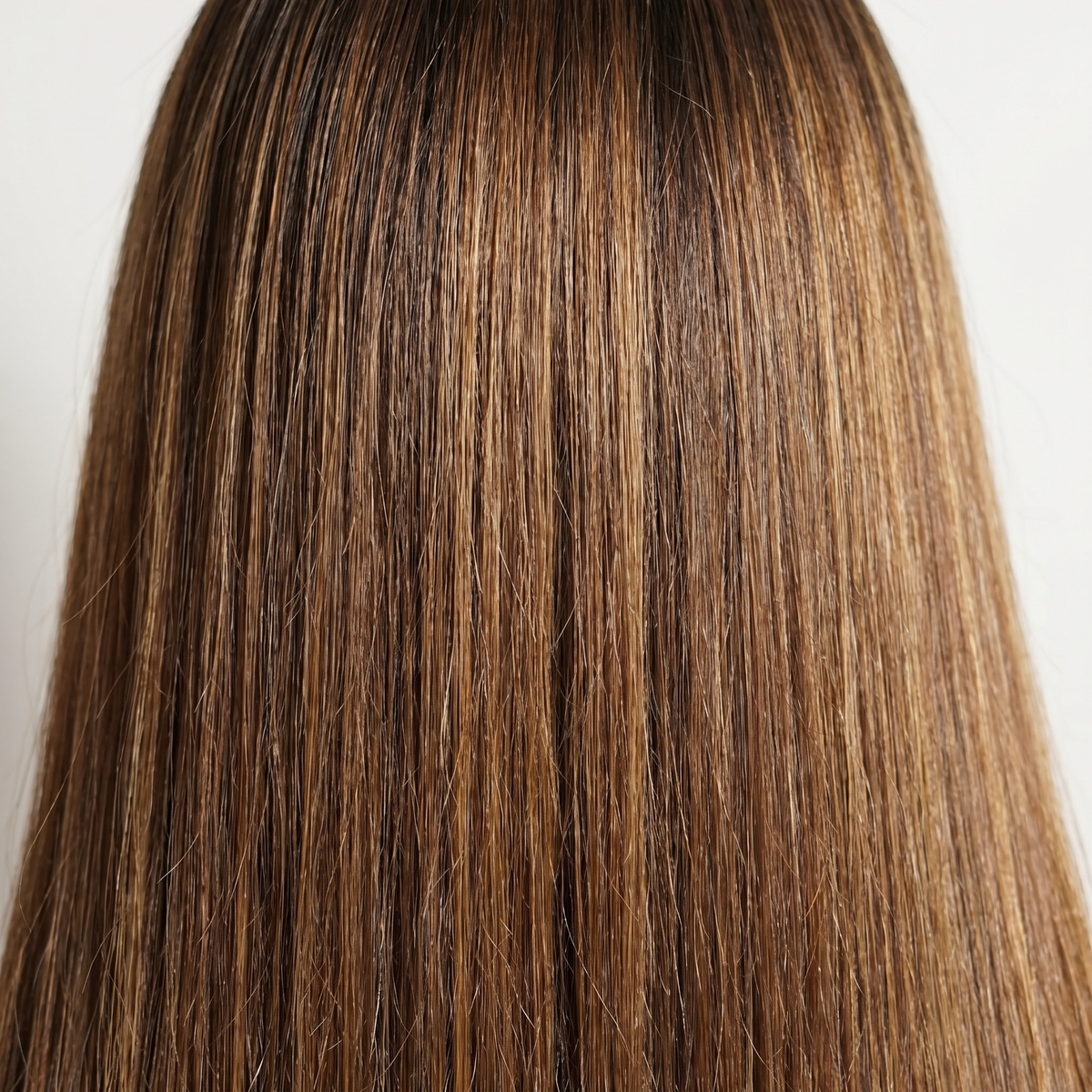 WIGZ 14 - Macro close-up of STRAIGHT ROOTED DARK BROWN PURE-VIRGIN HAIR™ texture and shine.