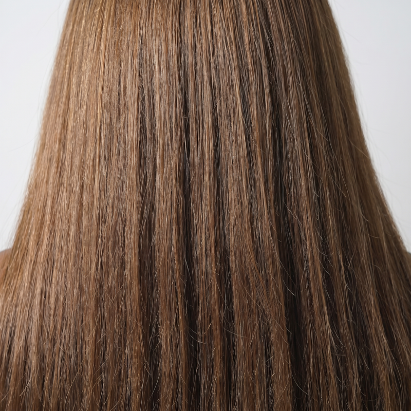 WIGZ 23 - Macro close-up of STRAIGHT BROWN PURE-VIRGIN HAIR™ texture and shine.