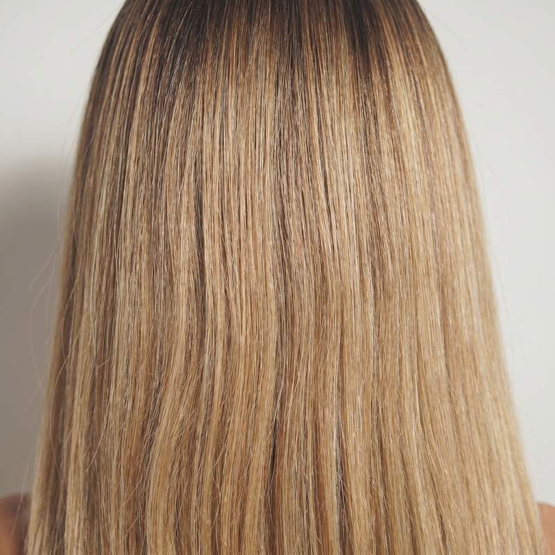 WIGZ 25 - Macro close-up of STRAIGHT ESPRESSO TO HONEY PURE-VIRGIN HAIR™ texture and shine.